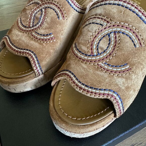 Chanel Interlocking Suede Cork Wedge - Picture 2 of 4